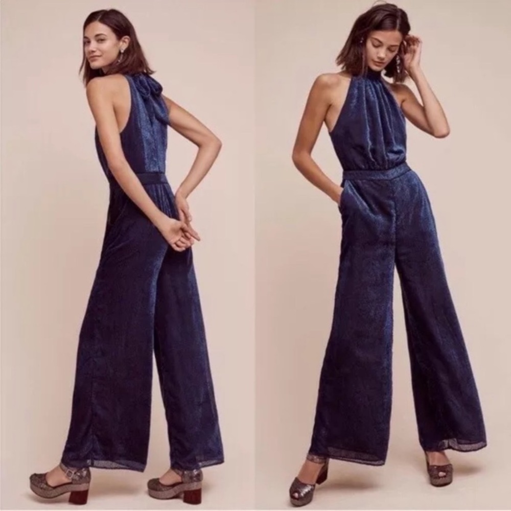 Anthropologie Elevenses Nova Velvet Dot Jumpsuit